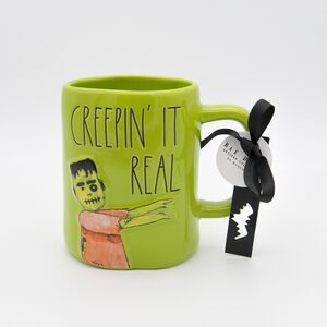 Rae Dunn CREEPIN IT REAL Halloween Mug, 16oz Frankenstein Green Ceramic Cup